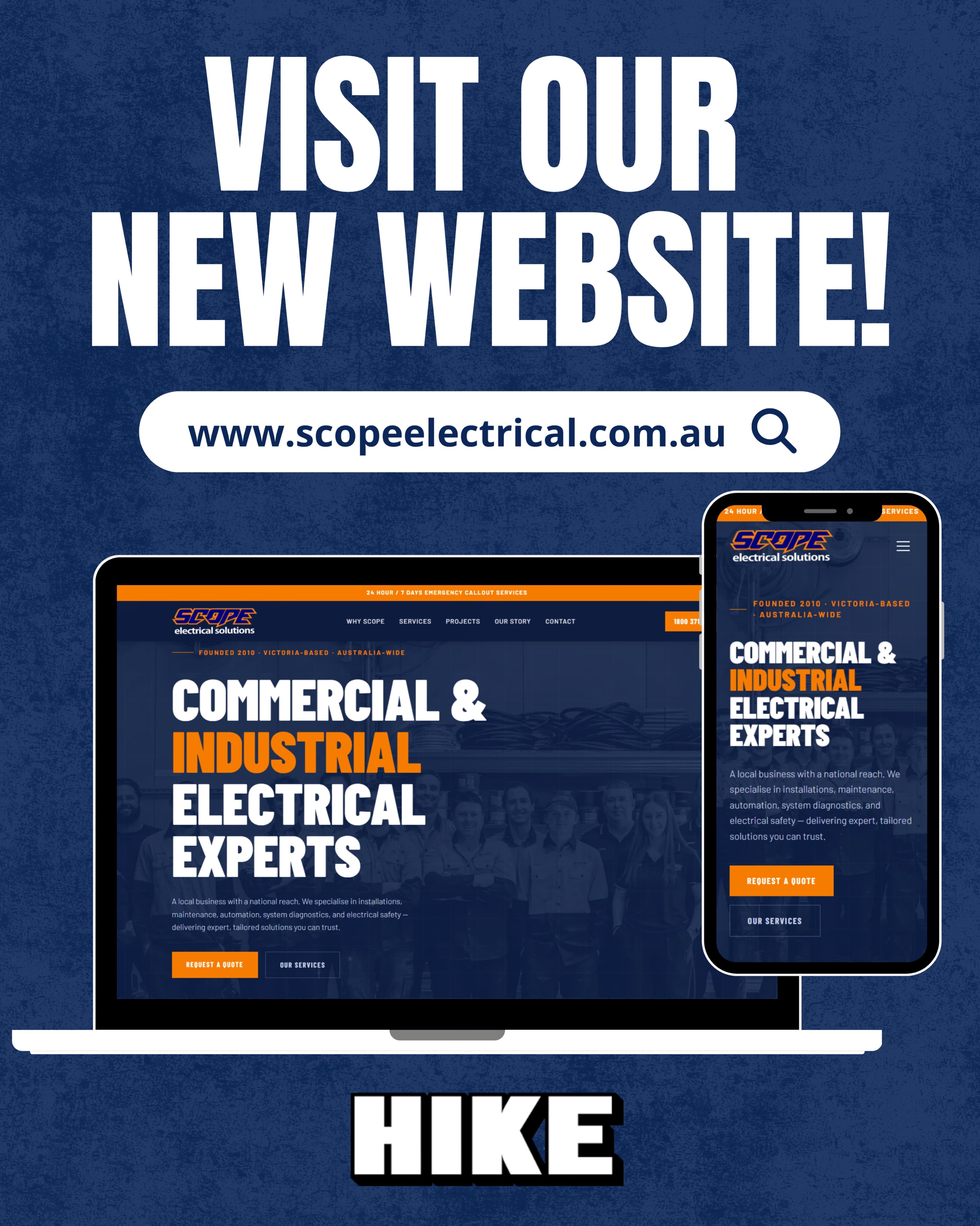Our New Website is Live! 💻📱
 
We’re excited to share the launch of our brand-new website! It’s been completely refreshed to better reflect who we are, what we do, and how we help businesses with industrial electrical services and maintenance, automation, electrical safety and security systems across Australia ⚡️
 
Whether you’re looking to learn more about our services, explore our latest projects, or get in touch with the team, we’d love for you to take a look! 
 
🌐 https://www.scopeelectrical.com.au/
 
A huge thank you to Lachlan at We Are Hike for all of his hard work, creativity and support throughout this project. The entire process was seamless and well planned. Hike have done an incredible job modernising our online presence. We couldn’t be happier with the result!
 
We’d love to hear what you think! 👇